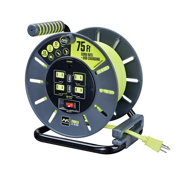 75ft Extension Cord Reel w/ Charging Ports