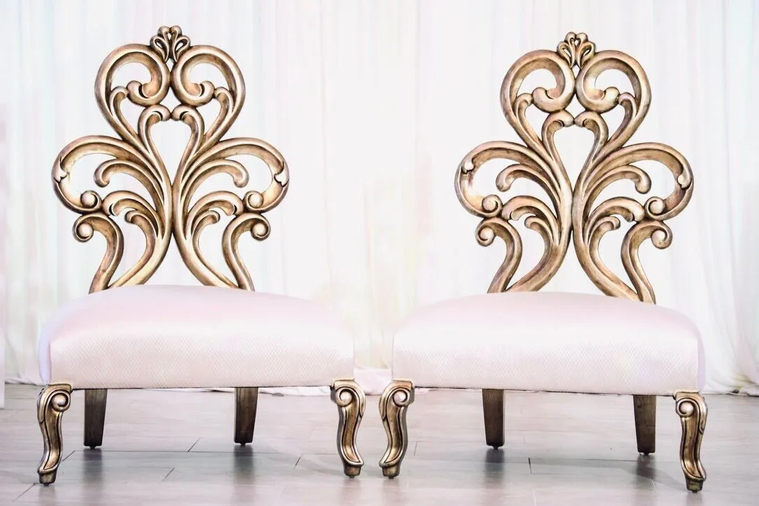 Low White and Gold Flower Chair (set of 2)