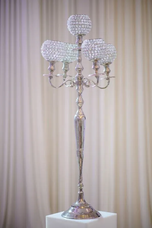 Large 5 Crystal Silver Ball Centerpiece