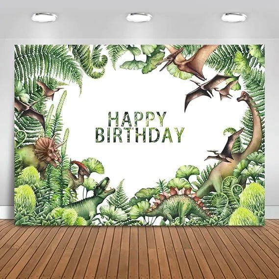 Dinosaur Green Leaves Backdrop