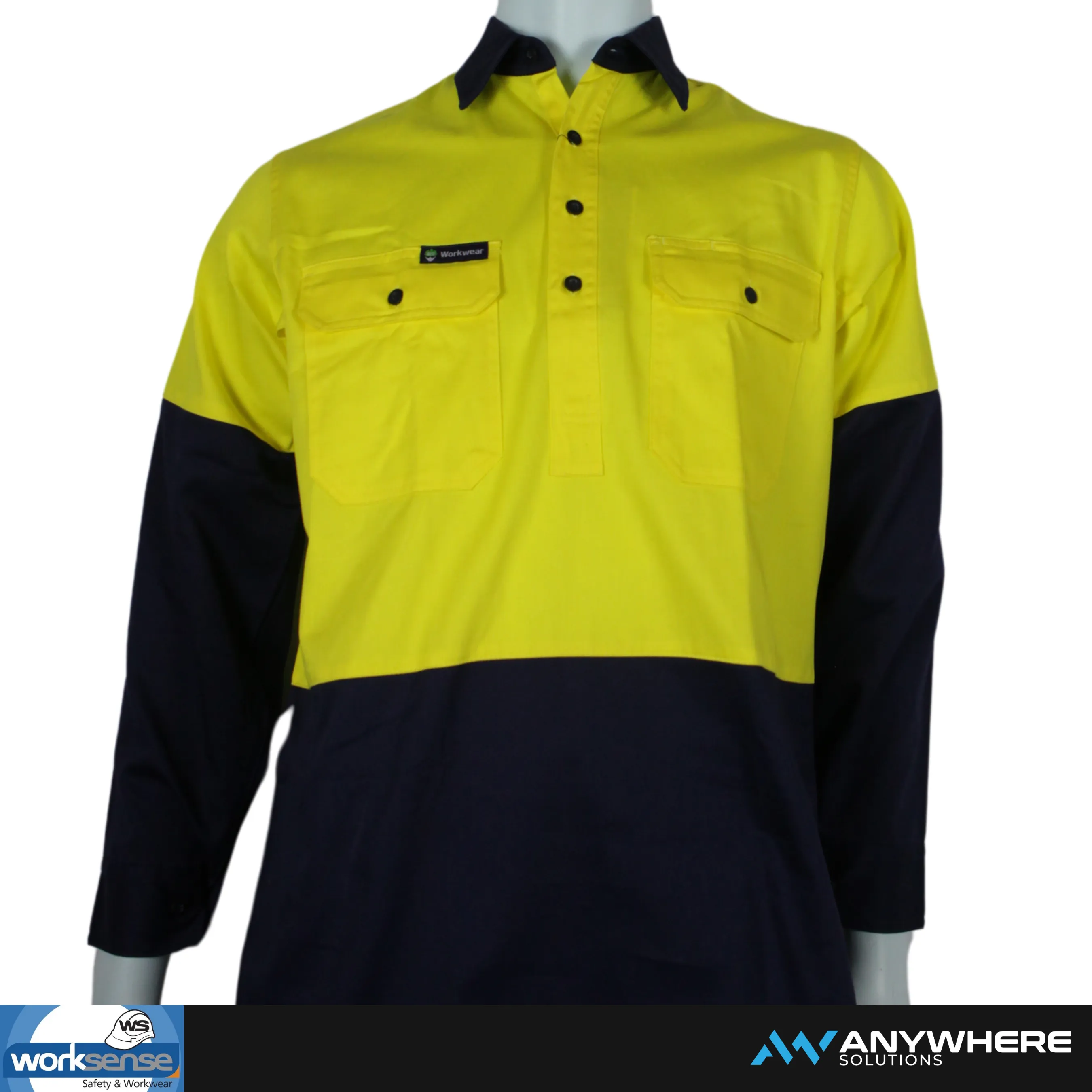Worksense - Hi Vis Long Sleeve Open Front (Yellow/Navy)