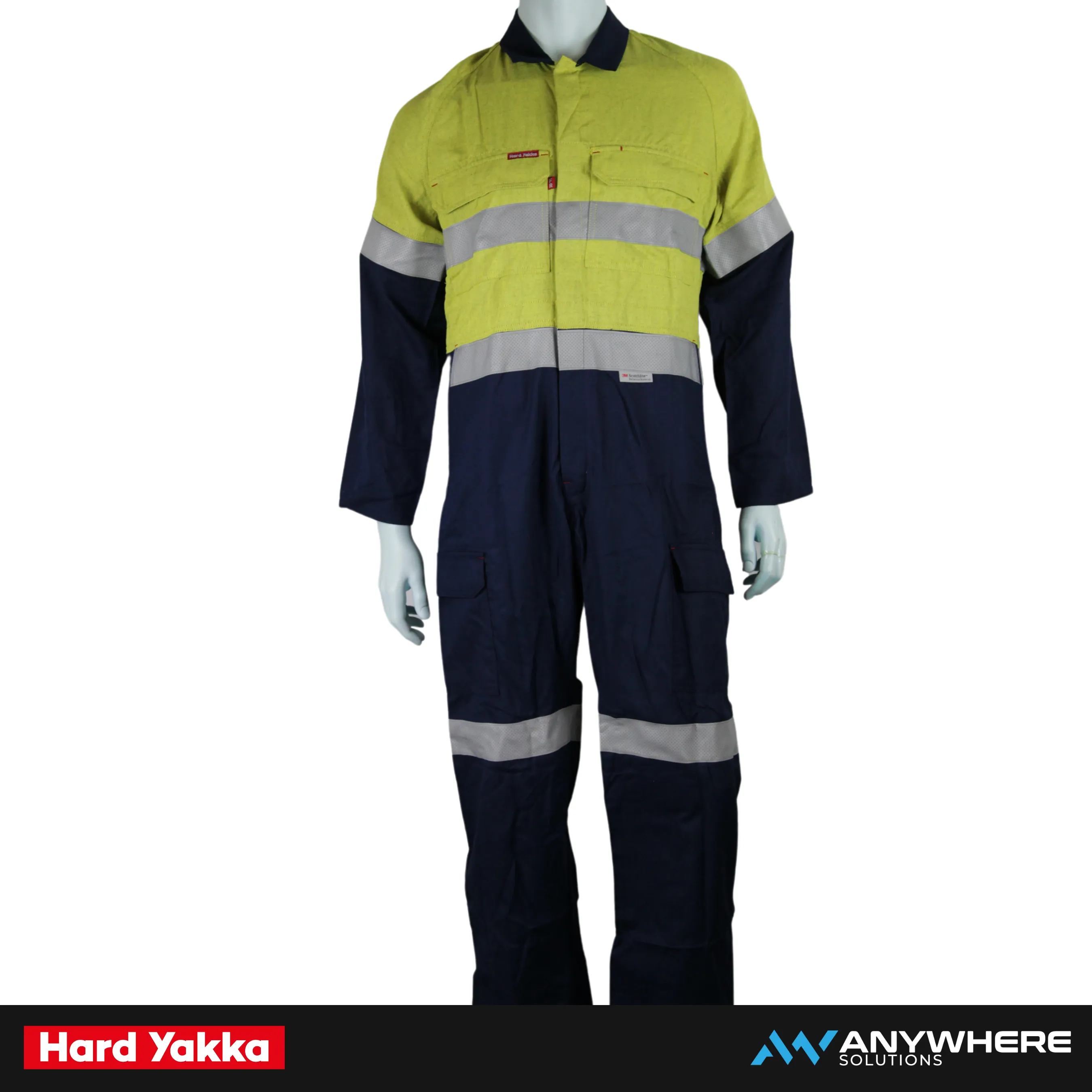 Hard Yakka - Long Sleeve Hi Vis Combination Overalls (Yellow/Navy - Orange/Navy with Reflectors) 