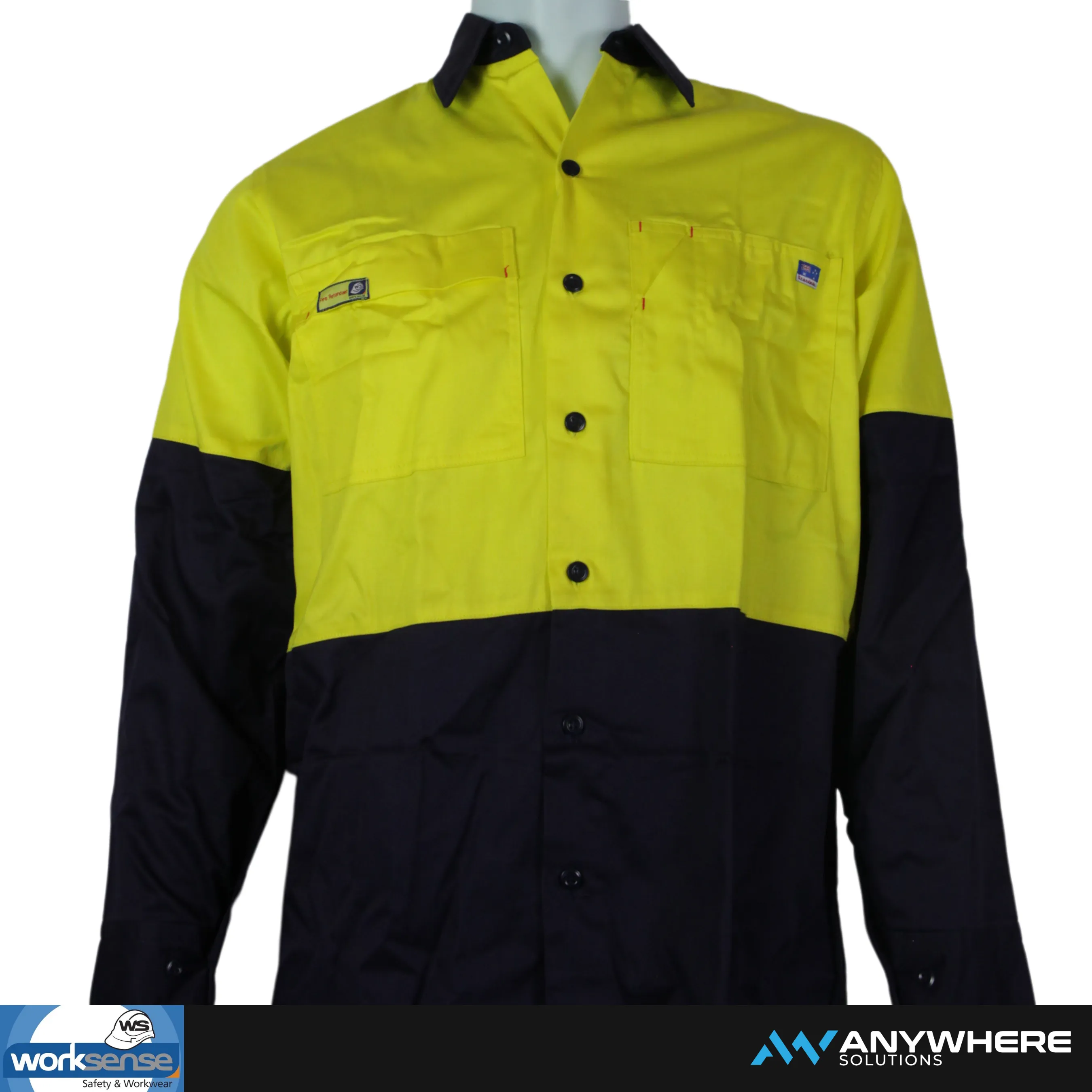 Worksense - Hi Vis Long Sleeve Open Front (Yellow/Navy) - FIRE RATED
