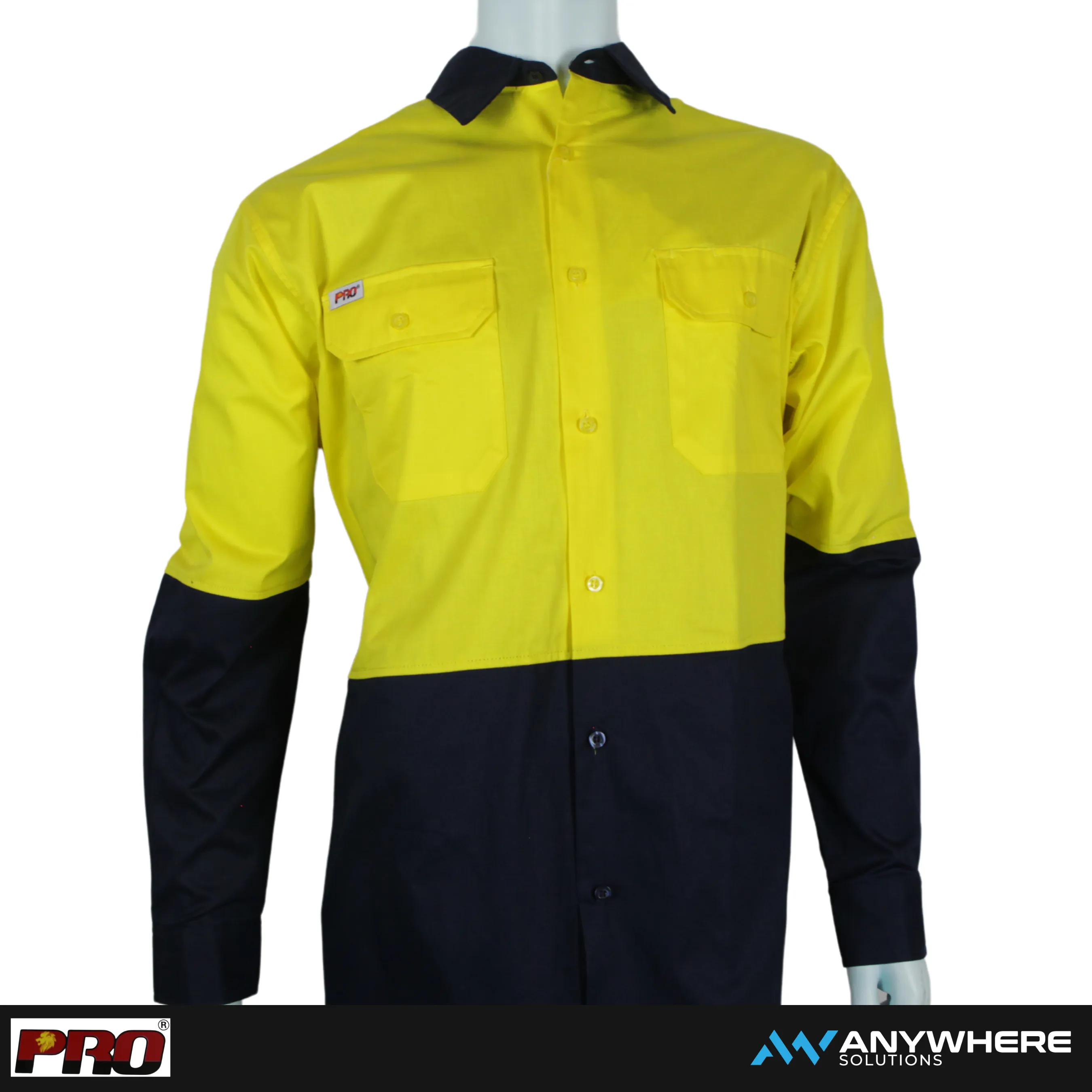 Pro - Hi Vis Long Sleeve Open Front (Yellow/Navy)