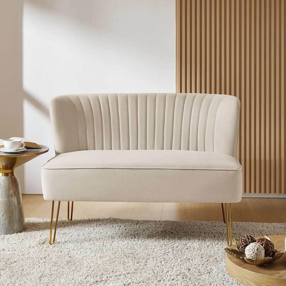 Monica Comfy 45" Metal Legs Curved Sofa 2 Seaters Loveseat with Tufted Back