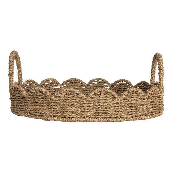 Scalloped Edge Round Seagrass Tray - Brown