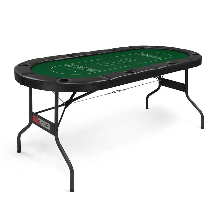  8 Player Foldable Poker Table, Folding Texas Holdem Blackjack Casino Game Table w/Deeper Stainless Steel Cup Holders| Casino-Grade Felt