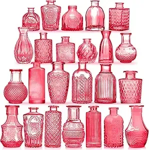 12 Pack (#13-#24) Red Vintage Small Glass Bud Vase for Centerpieces - Flowers- size variety between 3.0"- 5 1/2" tall