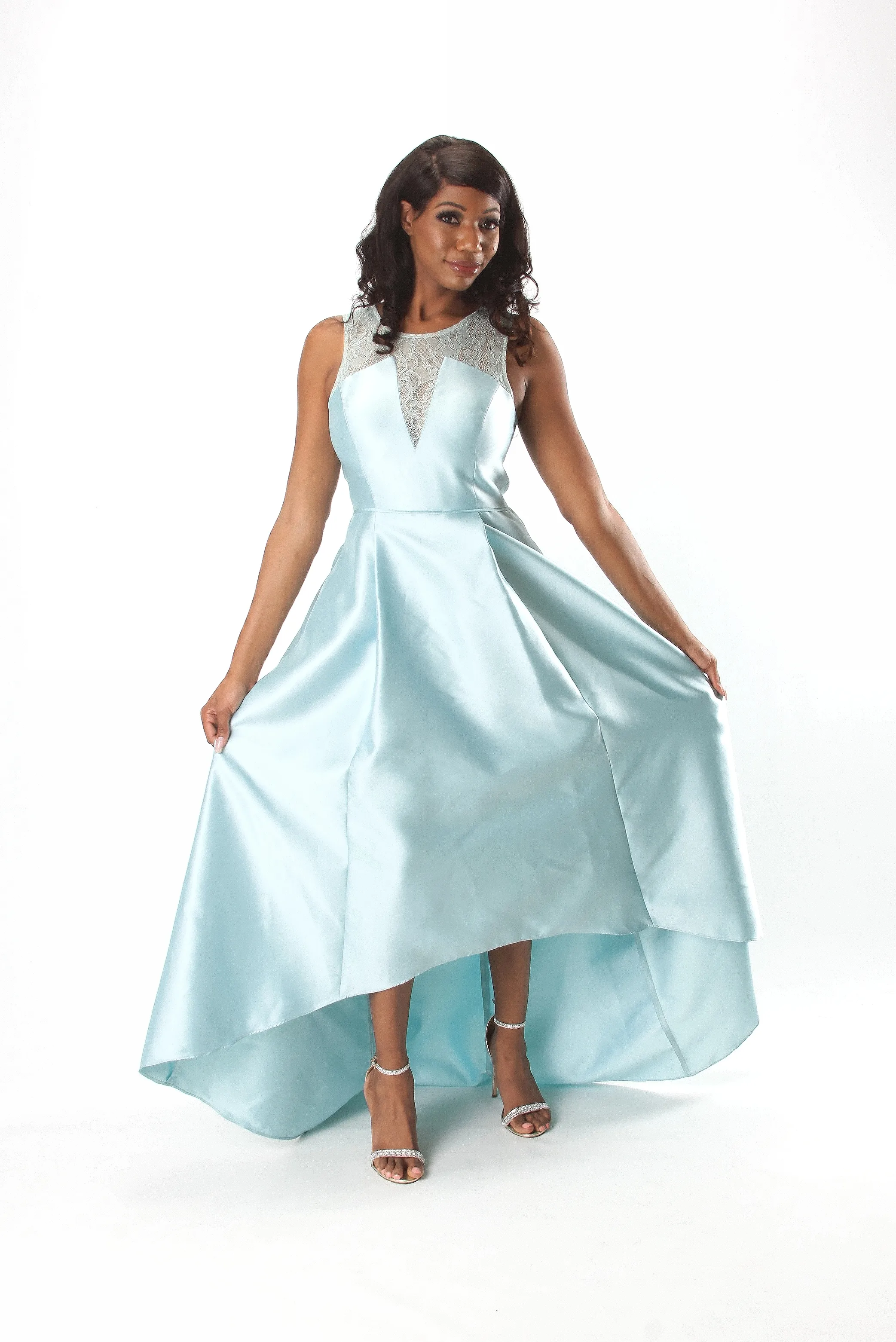 High-Low Lace Bodice Gown