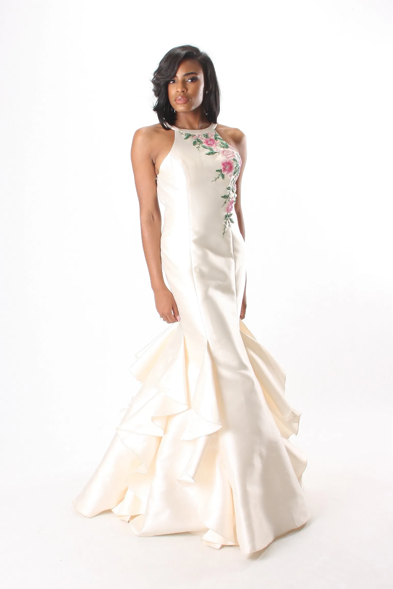 Open Back Petal Bottom Flower Embroidered