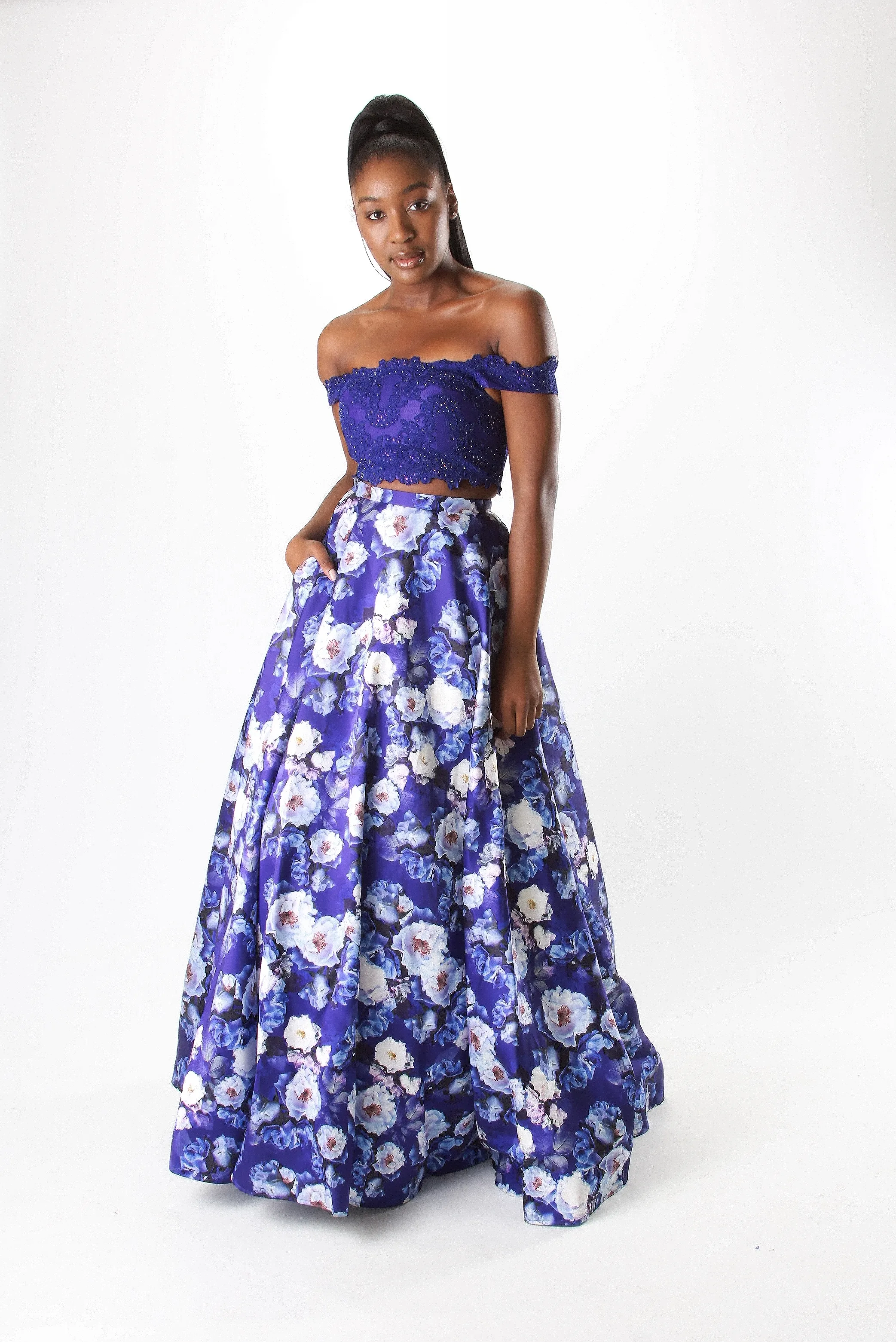 Two Piece Lace Top With Ball Skirt