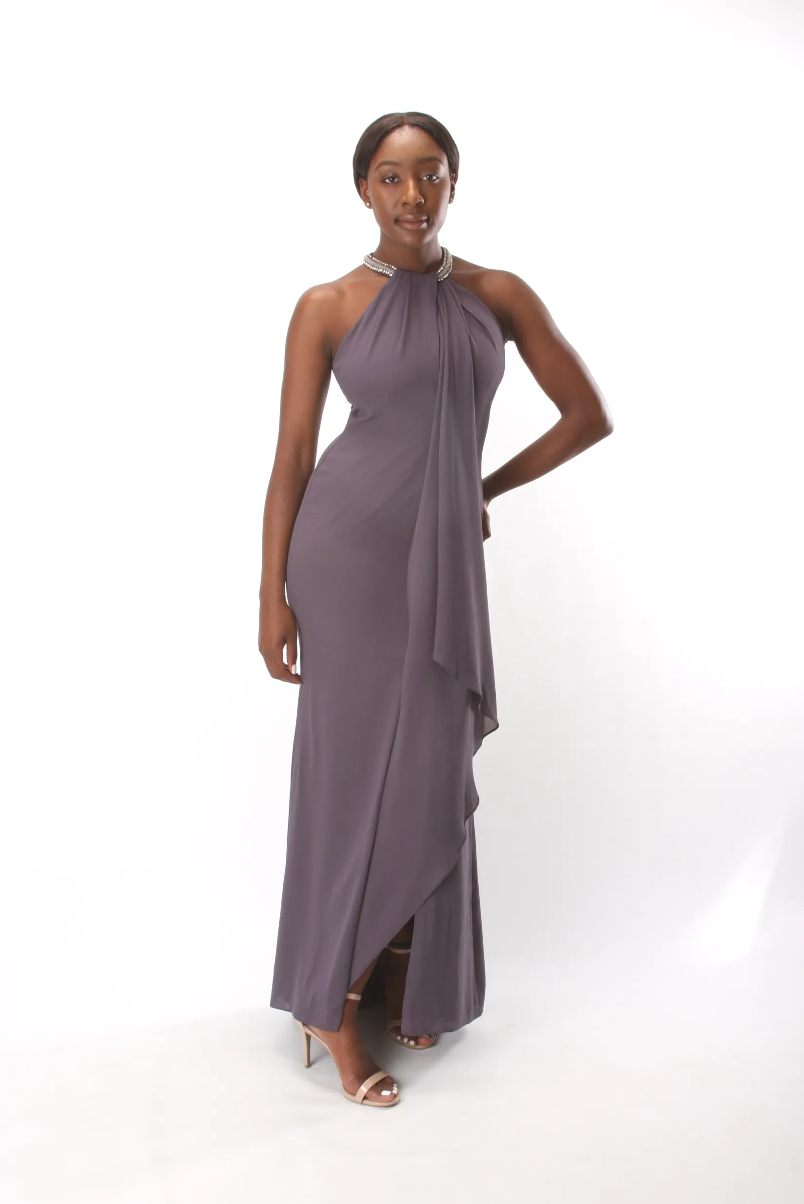 Embellished Crystal Neckline Front Scarf Overlay
