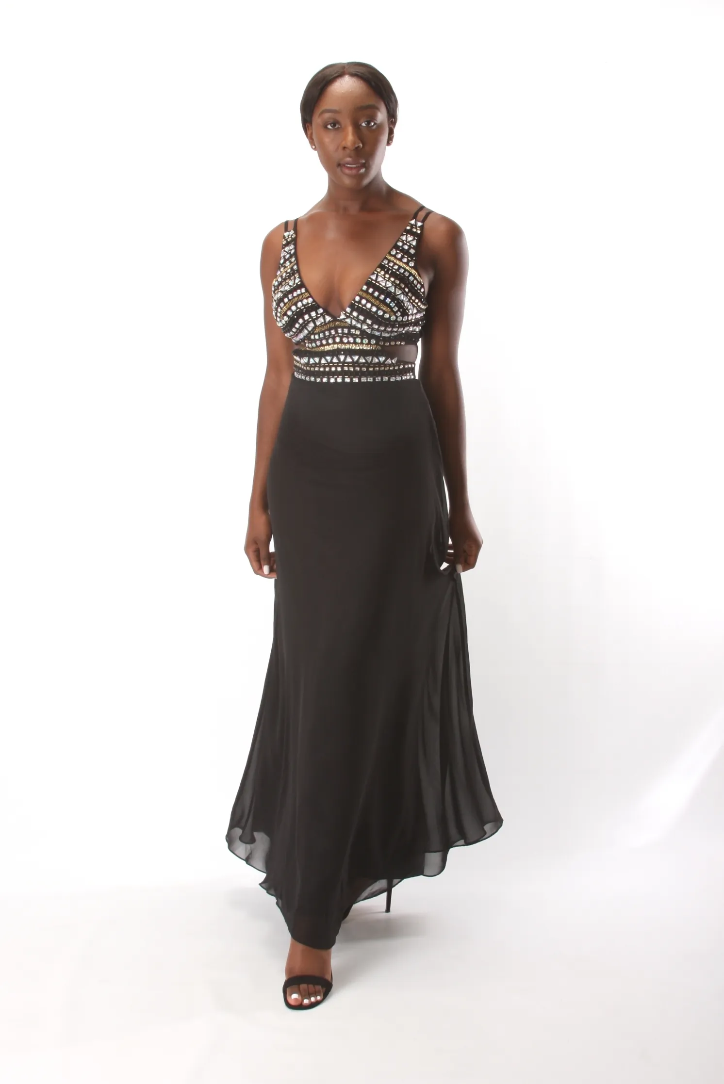 Beaded Bodice Spaghetti Strap Gown