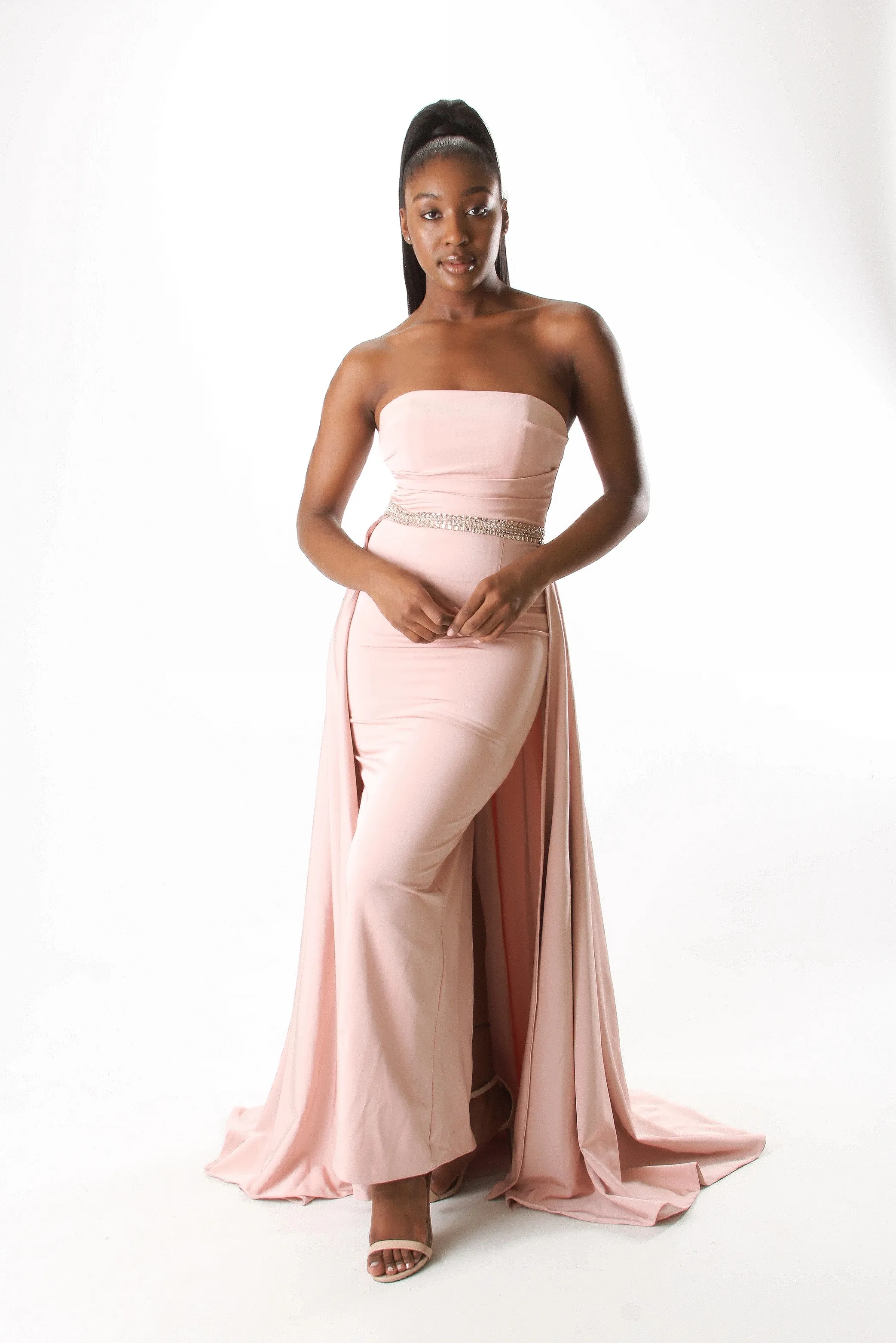 Strapless With Crystal Belt Attached Train