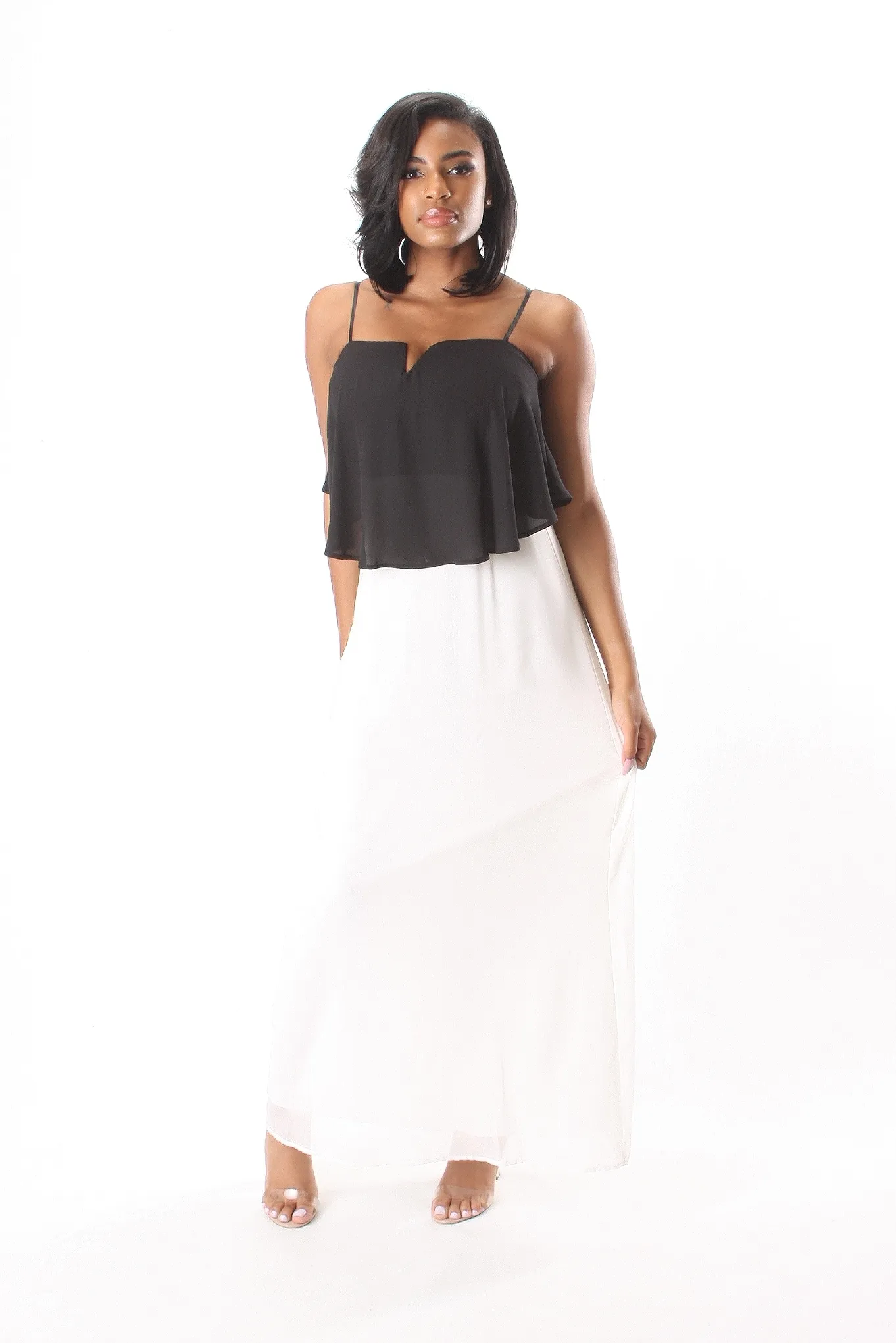 Color Block Spaghetti Straps Gown