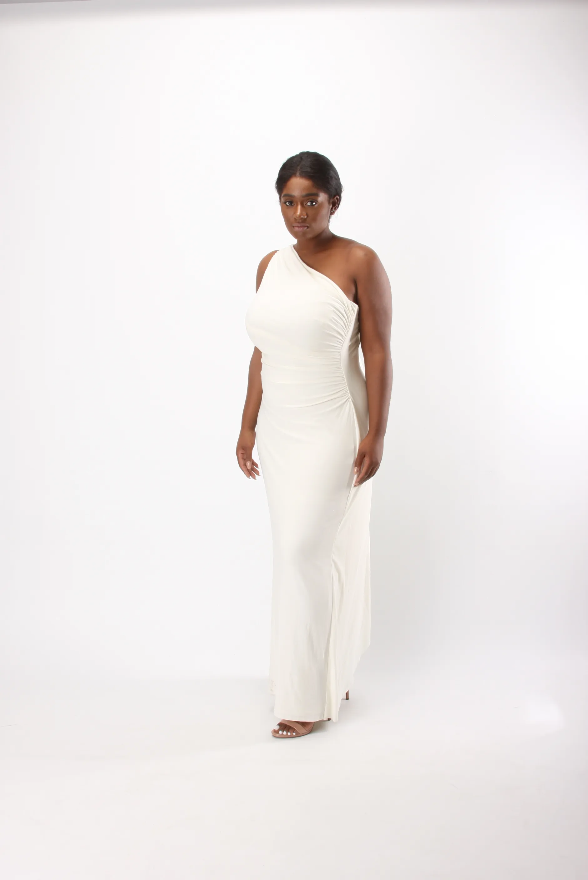 One Shoulder Ruched Waist with Back Overlay