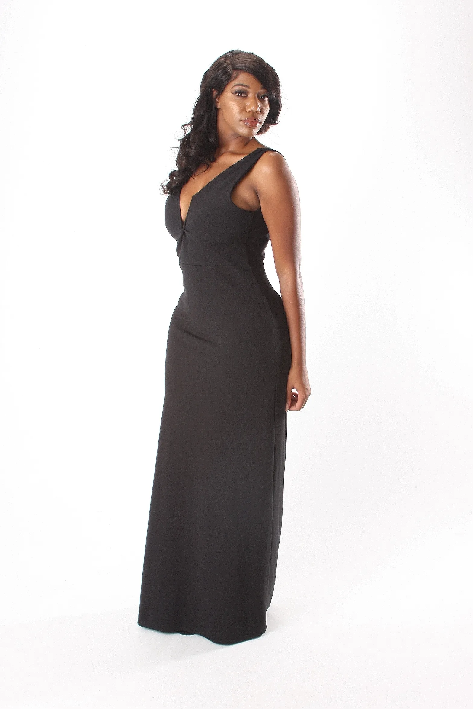 The Long Black Dress with V Neck
