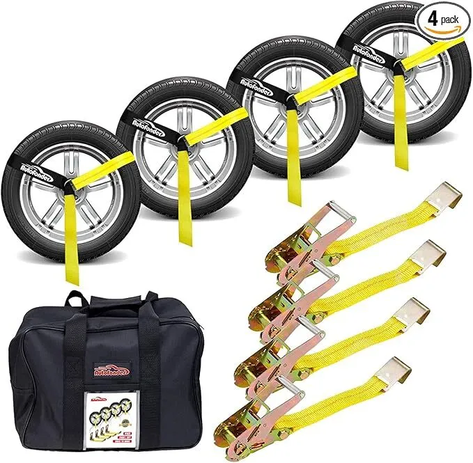 4- Adjustable Vehicle Tie Down Kit with Flat Hook – Heavy Duty (2" x 10')