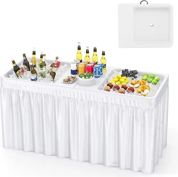 5 FT Folding Ice Table with Double Sinks w/Skirt