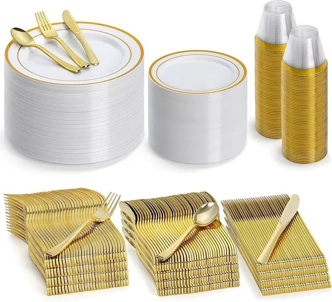 300 Pieces Plastic Dinnerware for 50 Guests