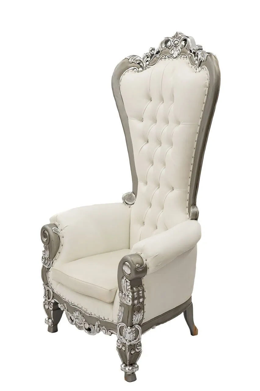 Throne Chair, Silver & White, Single