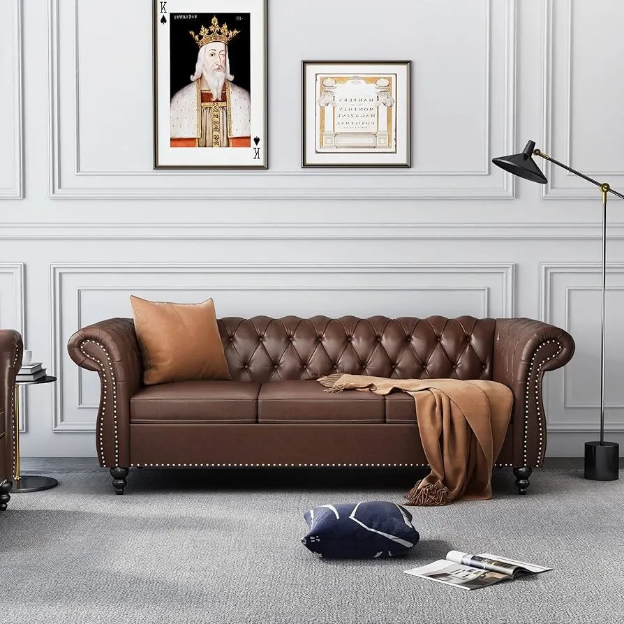 Chesterfield Couch 3 Seater Brown Leather