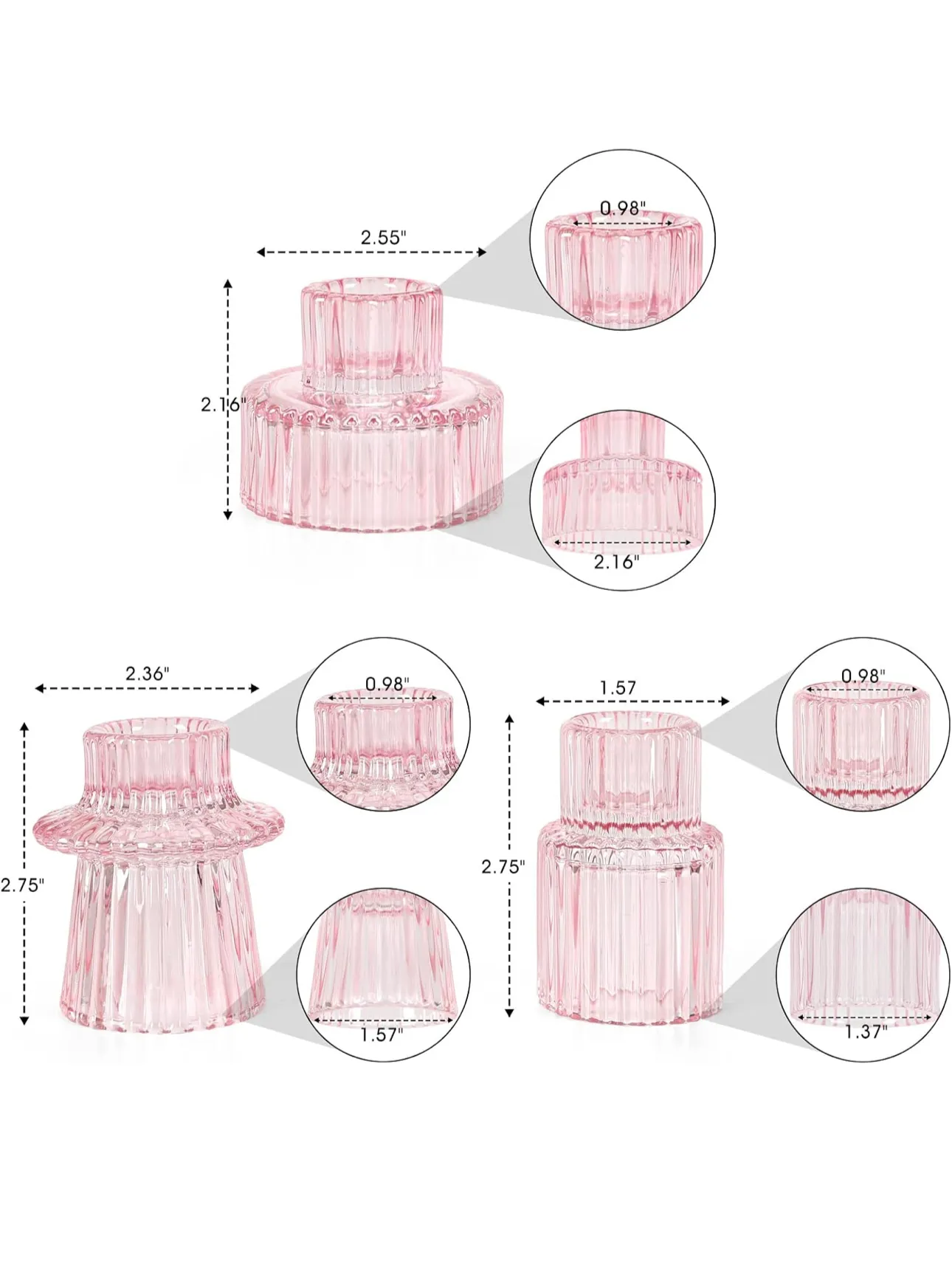 Ribbed Pink Candle Holders