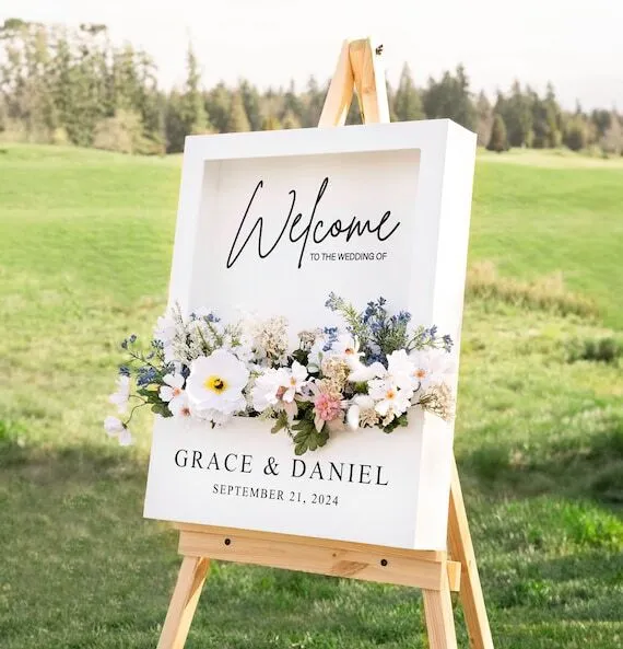 Welcome Floral Box with Black Easel Stand 