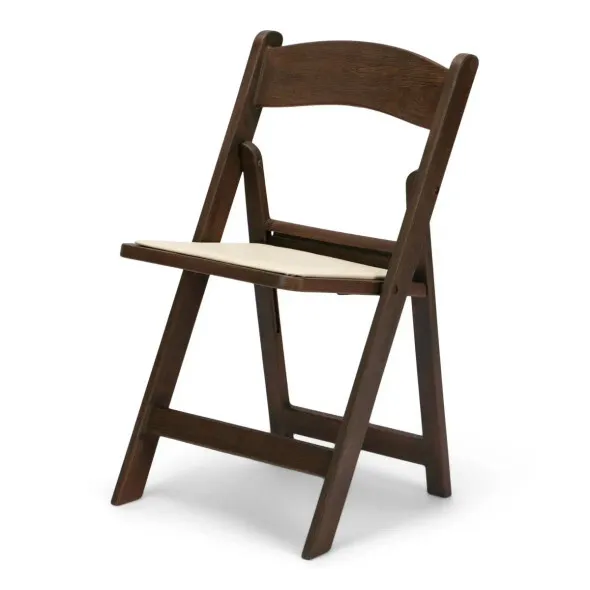 Walnut with Ivory Pad  Folding Resin Chair  