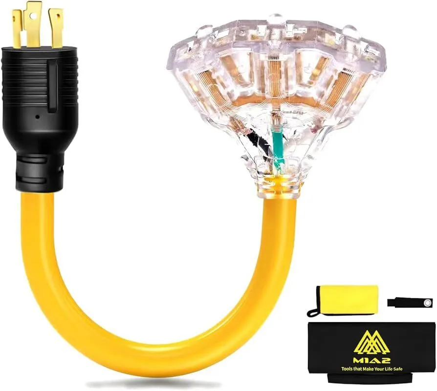  30 amp to 15 Amp/20 Amp Generator Adapter Locking Cord Nema L5-30P Male to 3X 5-20R Female 1.5 FT Household Outlet s