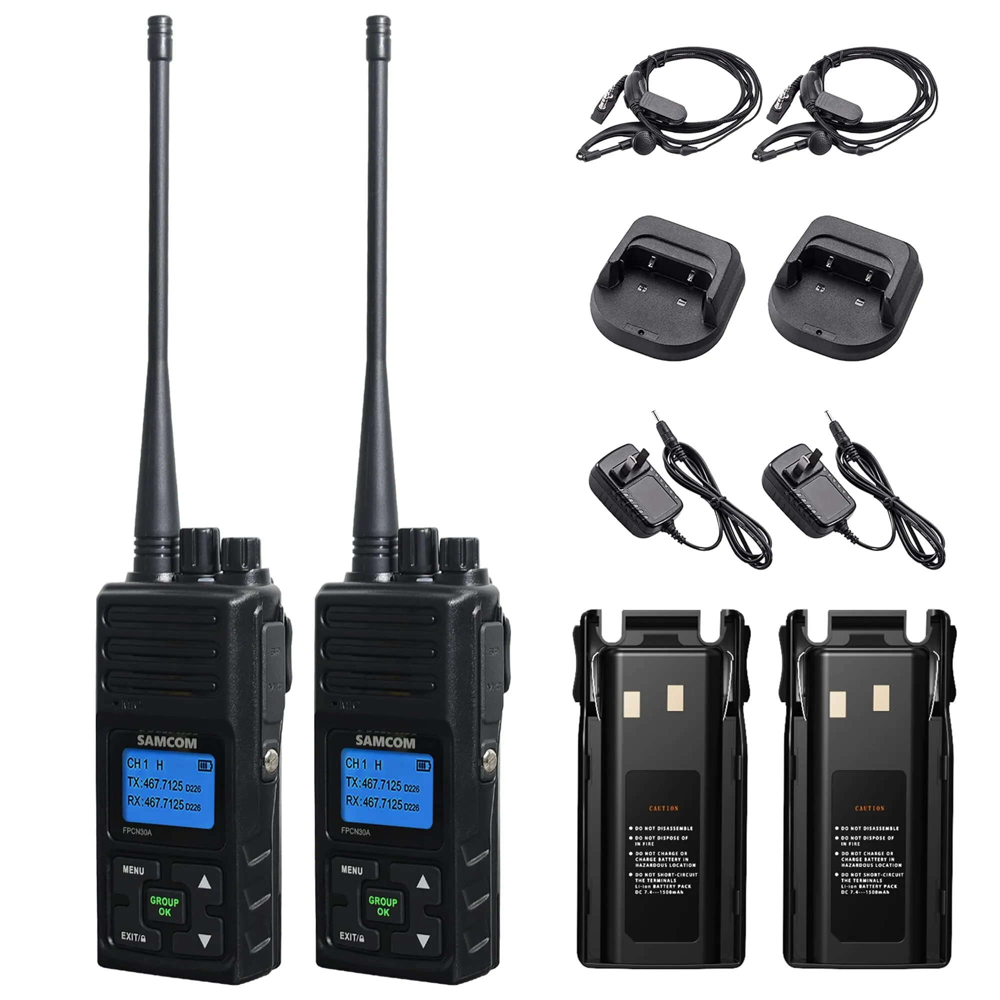 Pair of SAMCOM FPCN30A Two-Way Radio – 5W UHF Programmable 