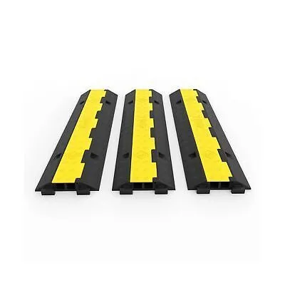 Happybuy 3 Pack of 2 Channel 11000lbs per Axle Capacity Protective Wire Cord Ramp Driveway Rubber Traffic Speed Bumps Cable Protector