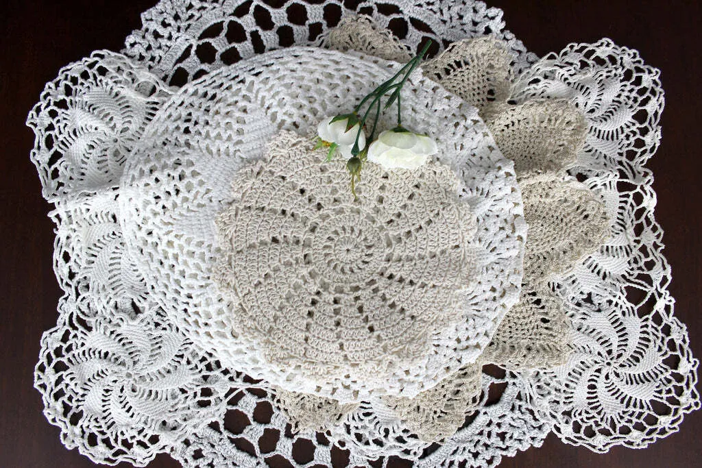 Vintage Neutral Crochet Doilies, Assorted