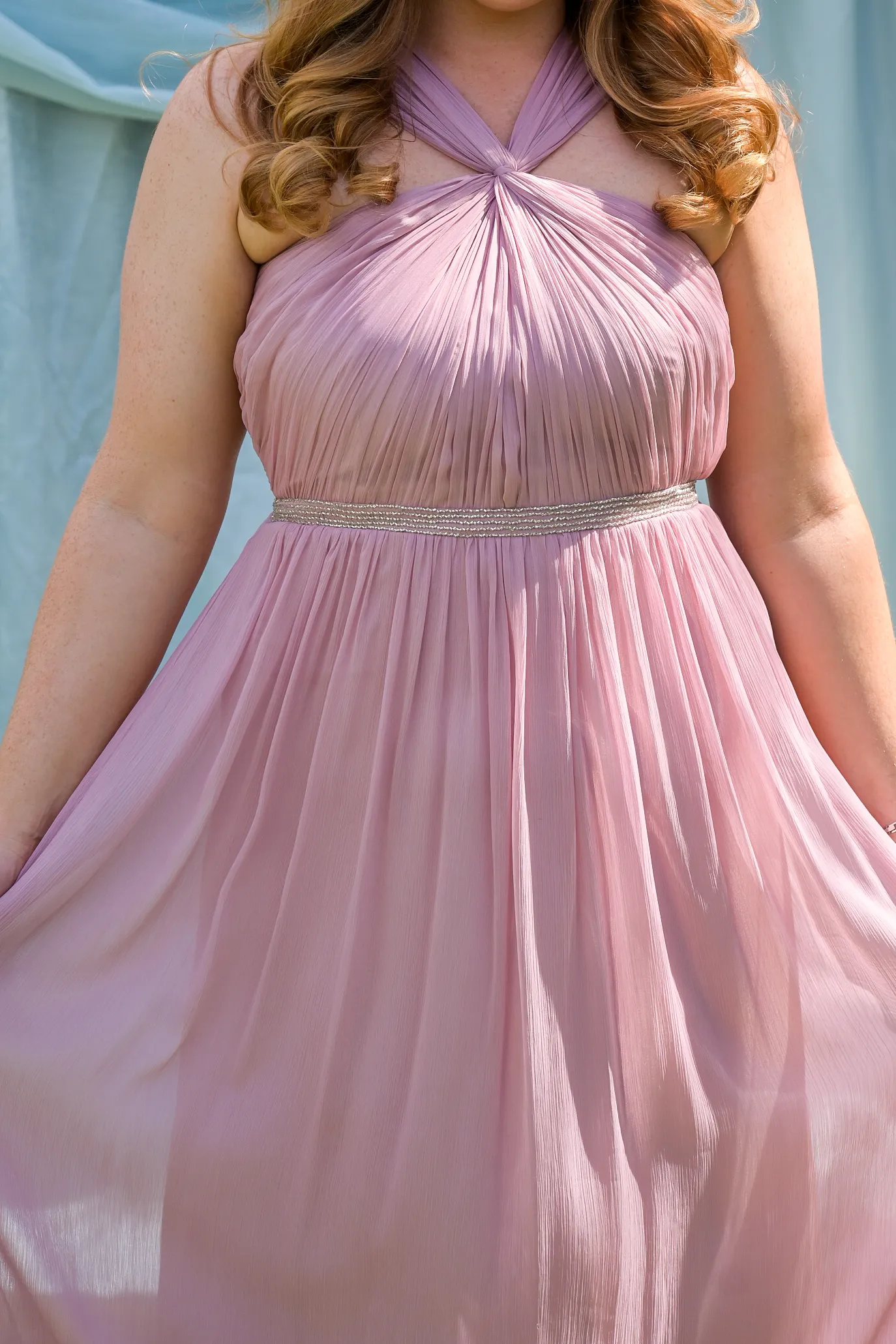 ROMAN Soft Pink Halter Neck Dress