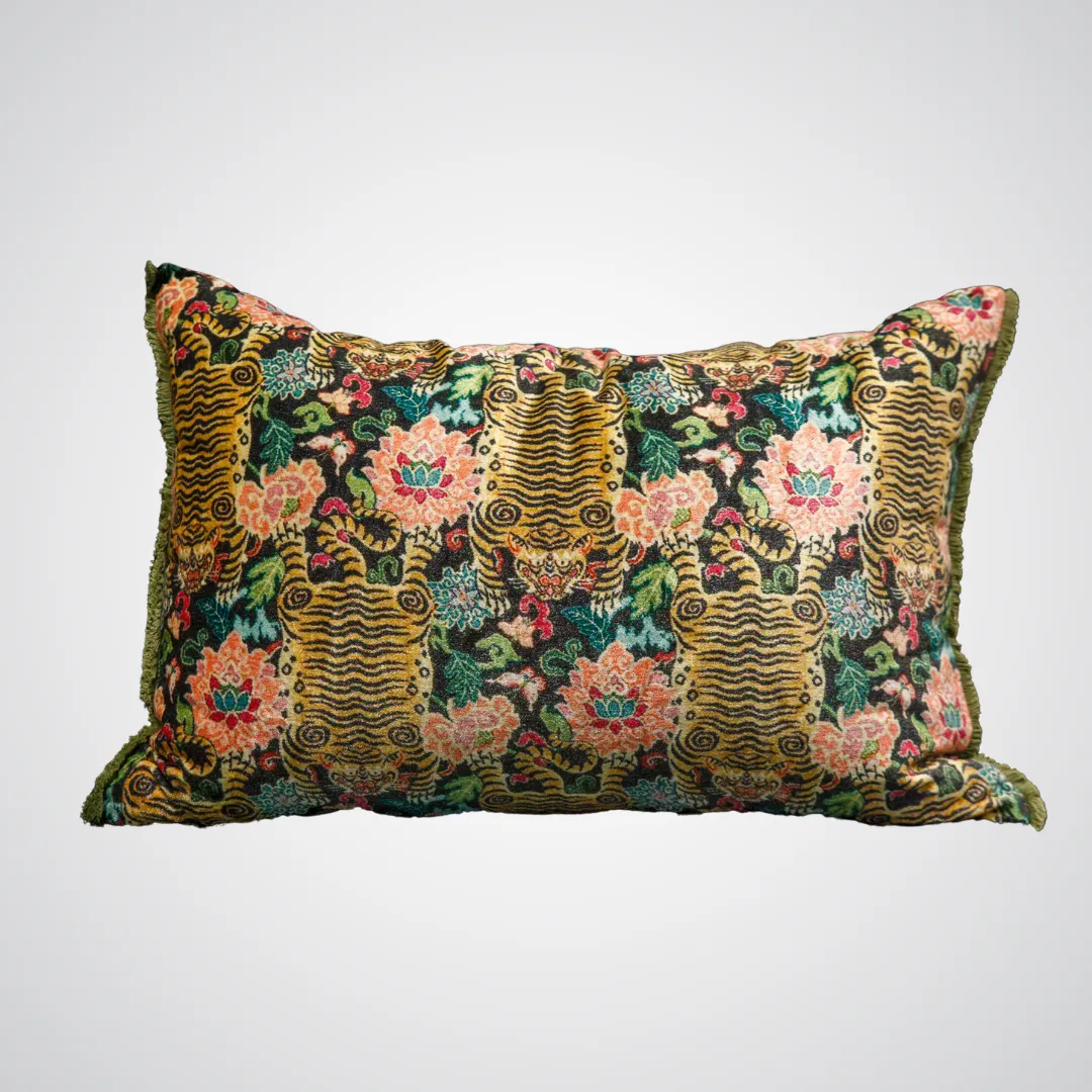 Velvet Green Tiger Rug Pillow