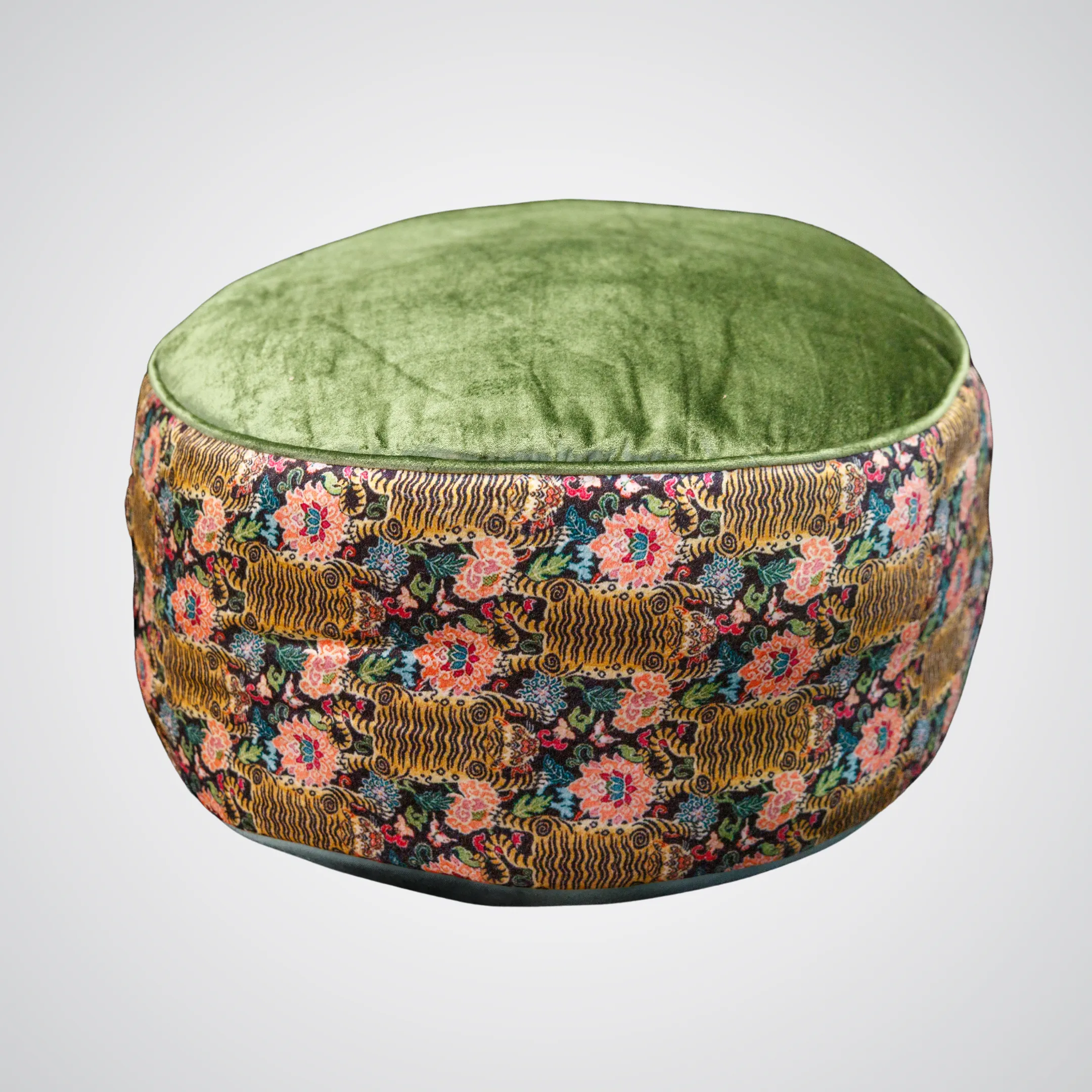 Green Floral Tiger Pouffe