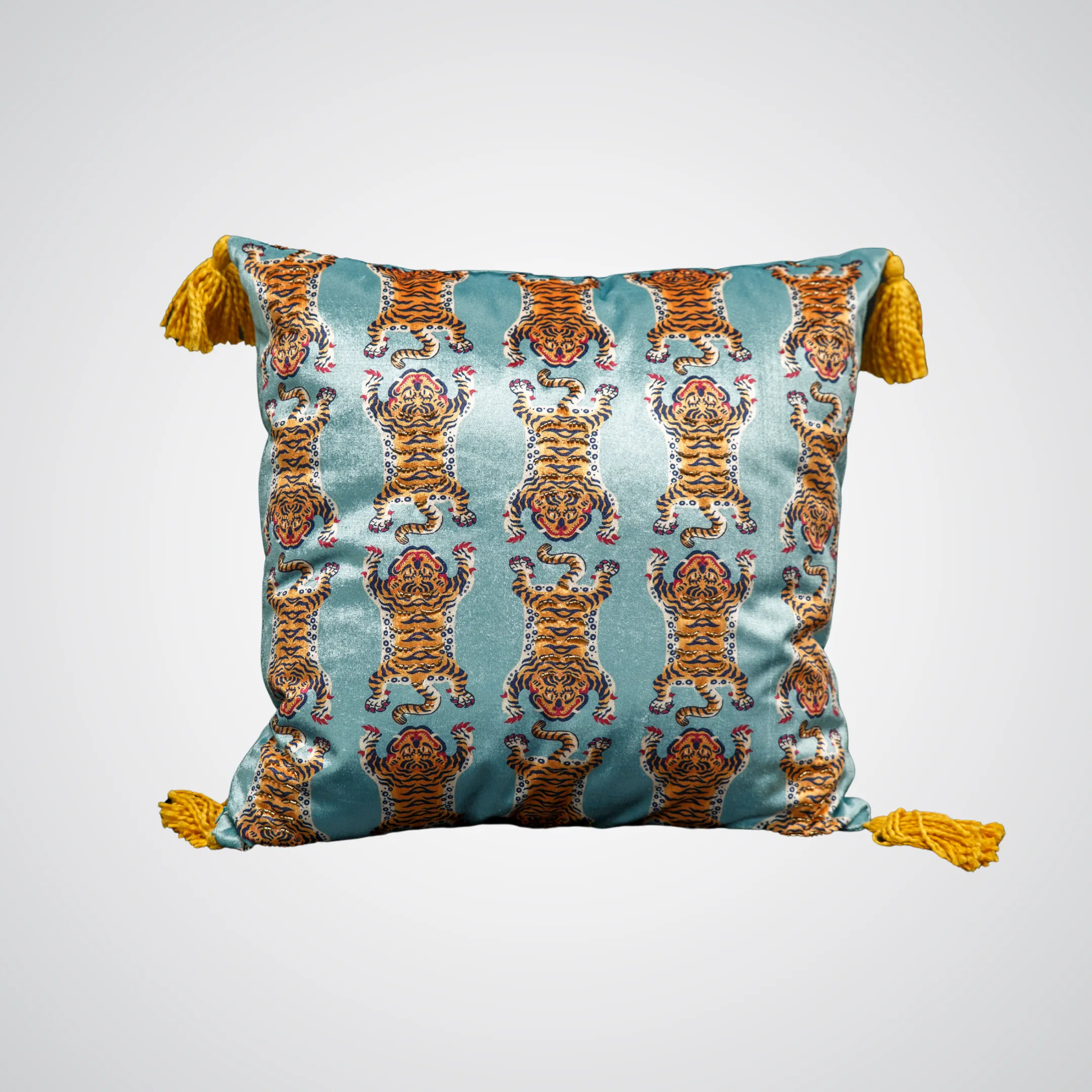 Blue Velvet Tiger Rug Pillow