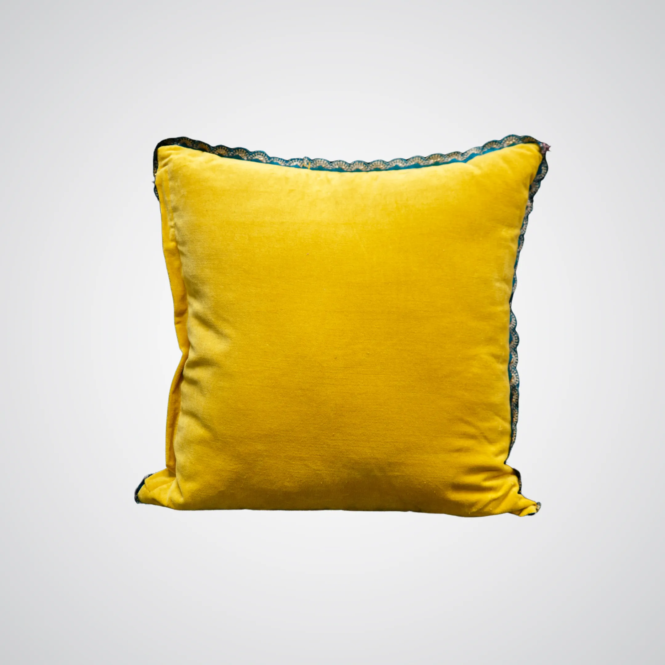 Mustard Yellow Pillow with Blue Trim