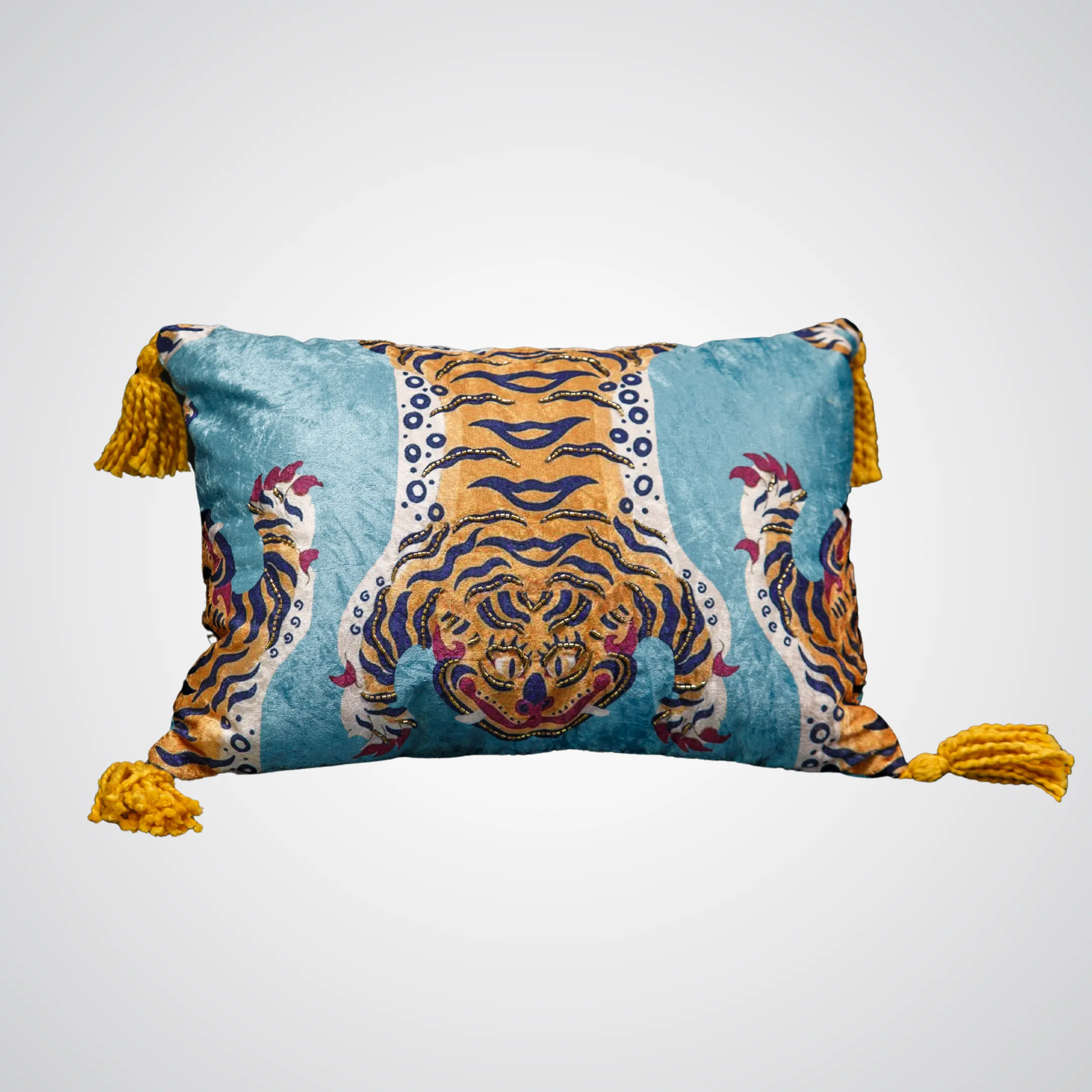 Blue Velvet Tiger Rug Rectangle Pillow