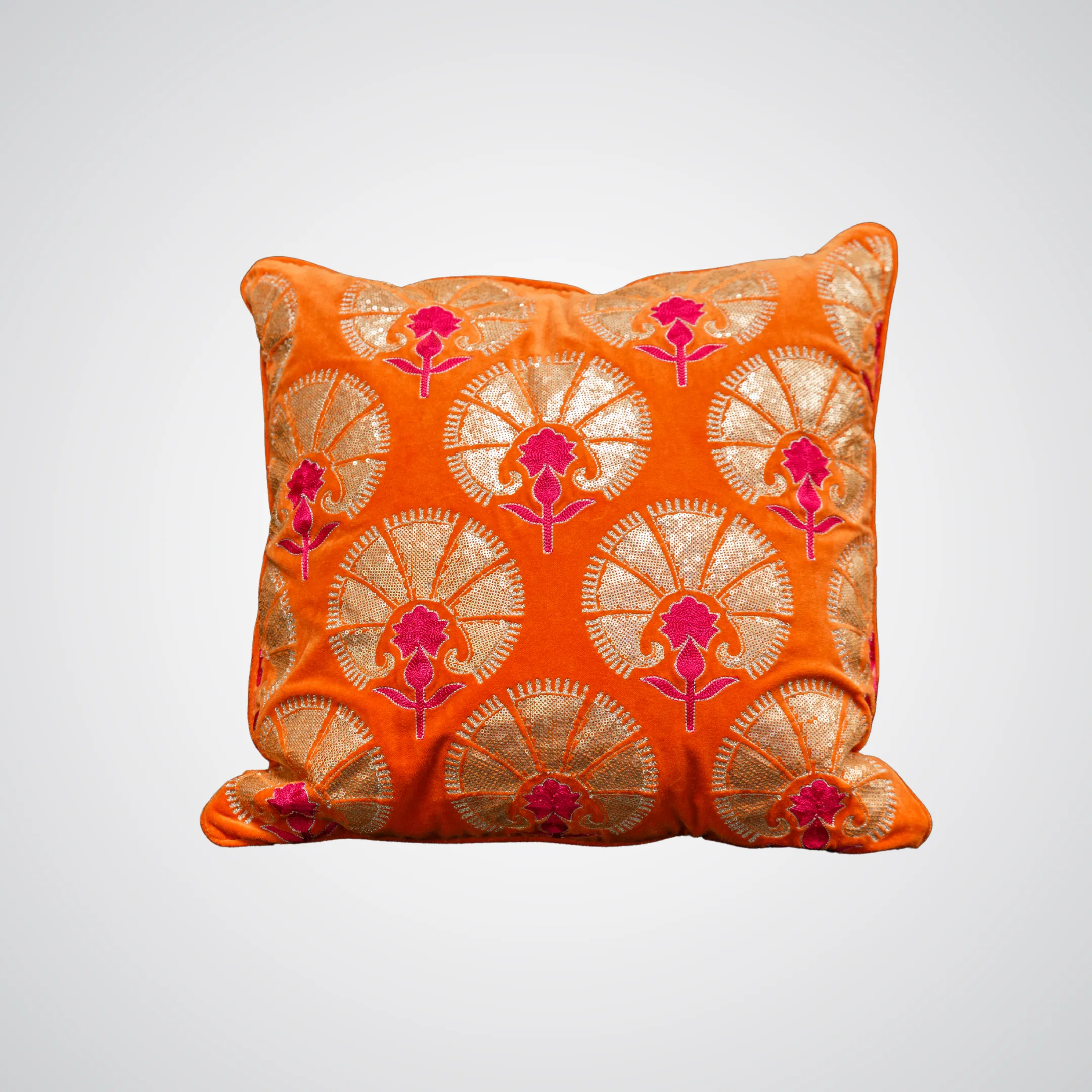 Orange Sequin Fan Pillow