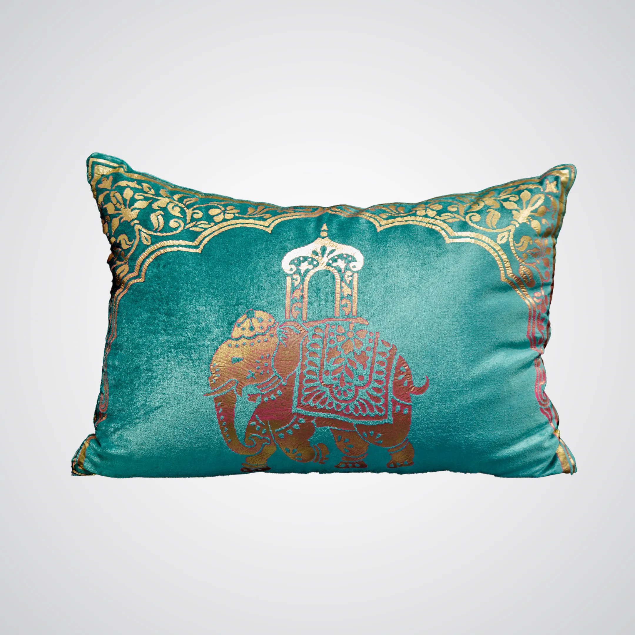 Teal and Rose Gold Elephant Pillow