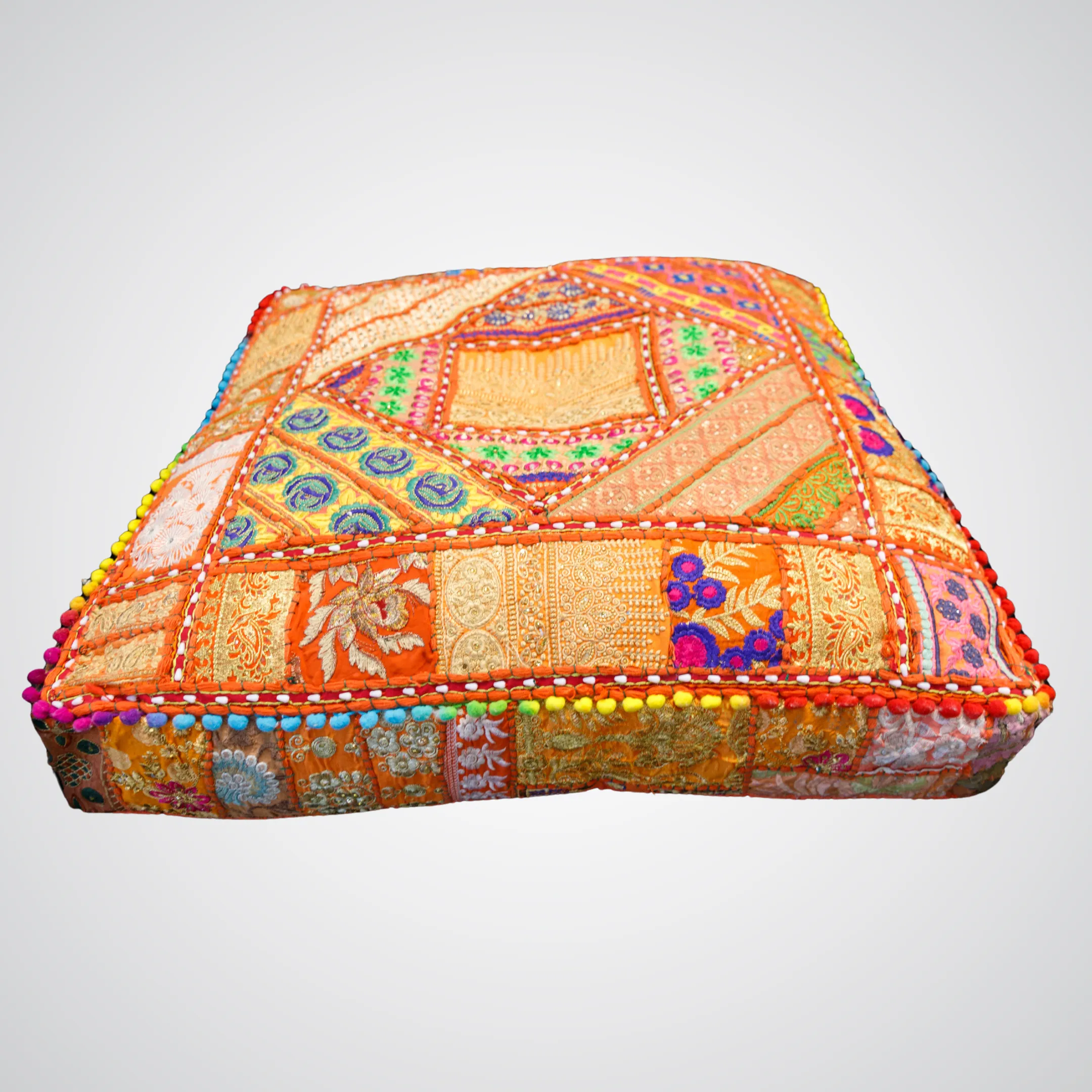 Orange Patchwork Floor Cushion