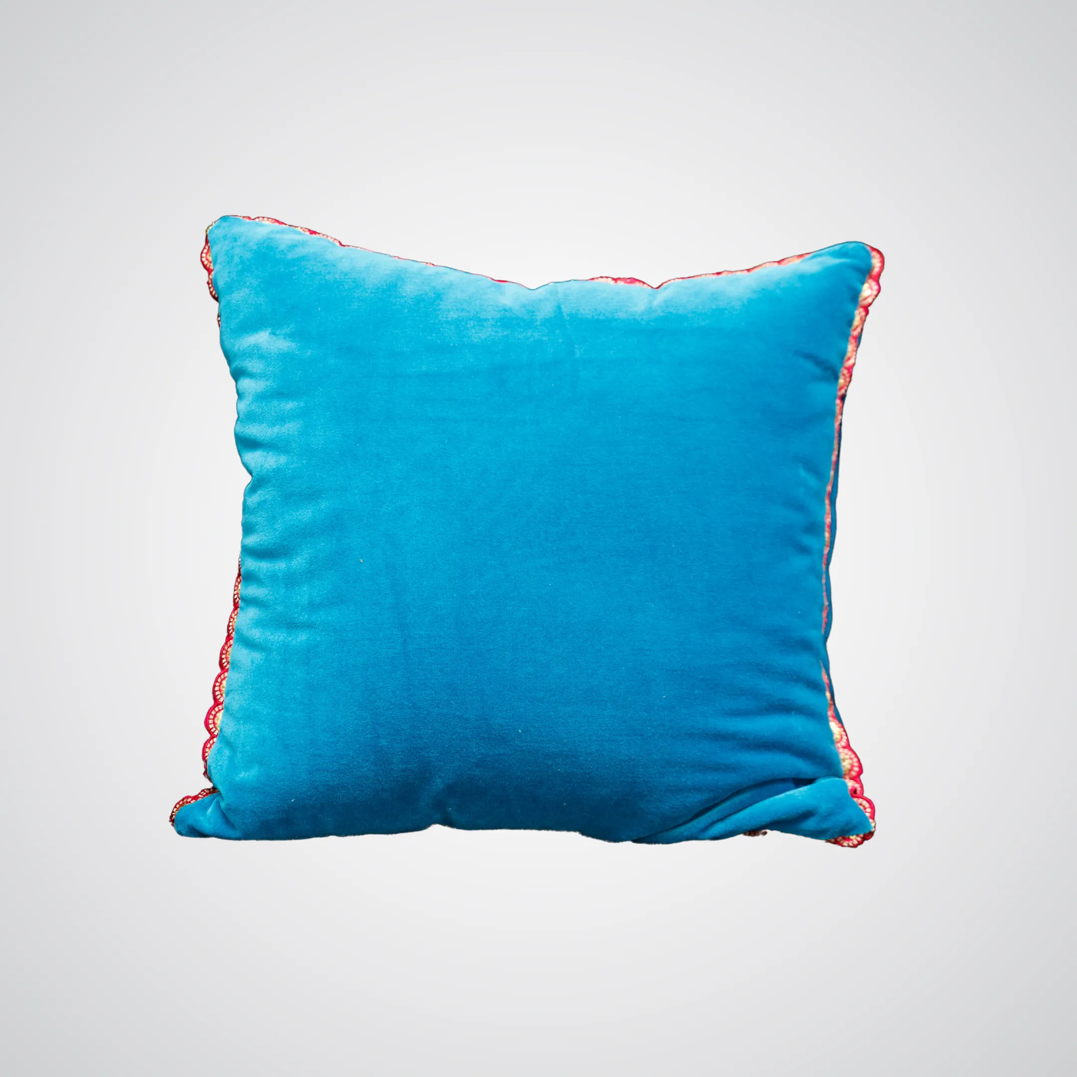 Blue Pillow with Pink Trim