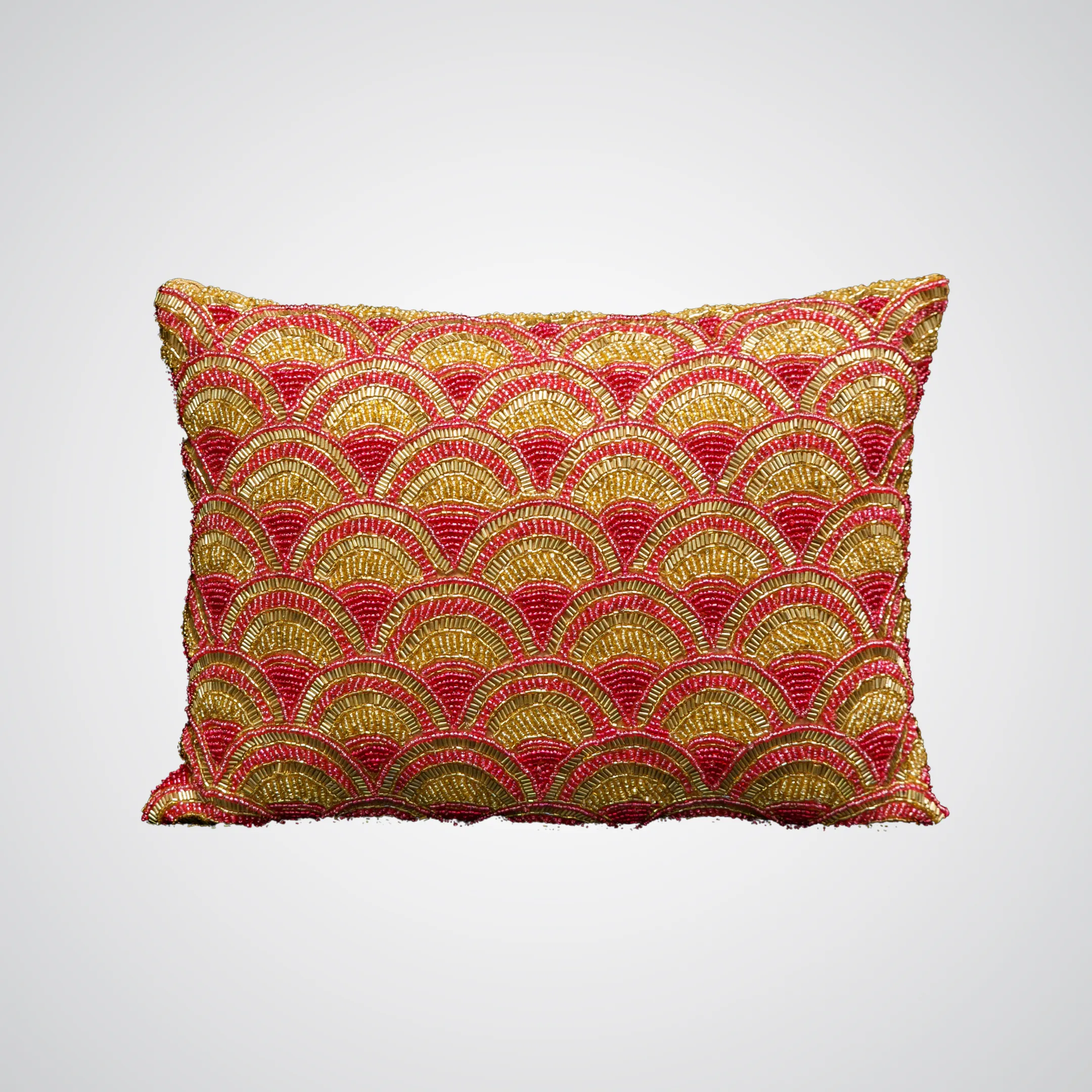 Fully Beaded Pink and Gold Pillow