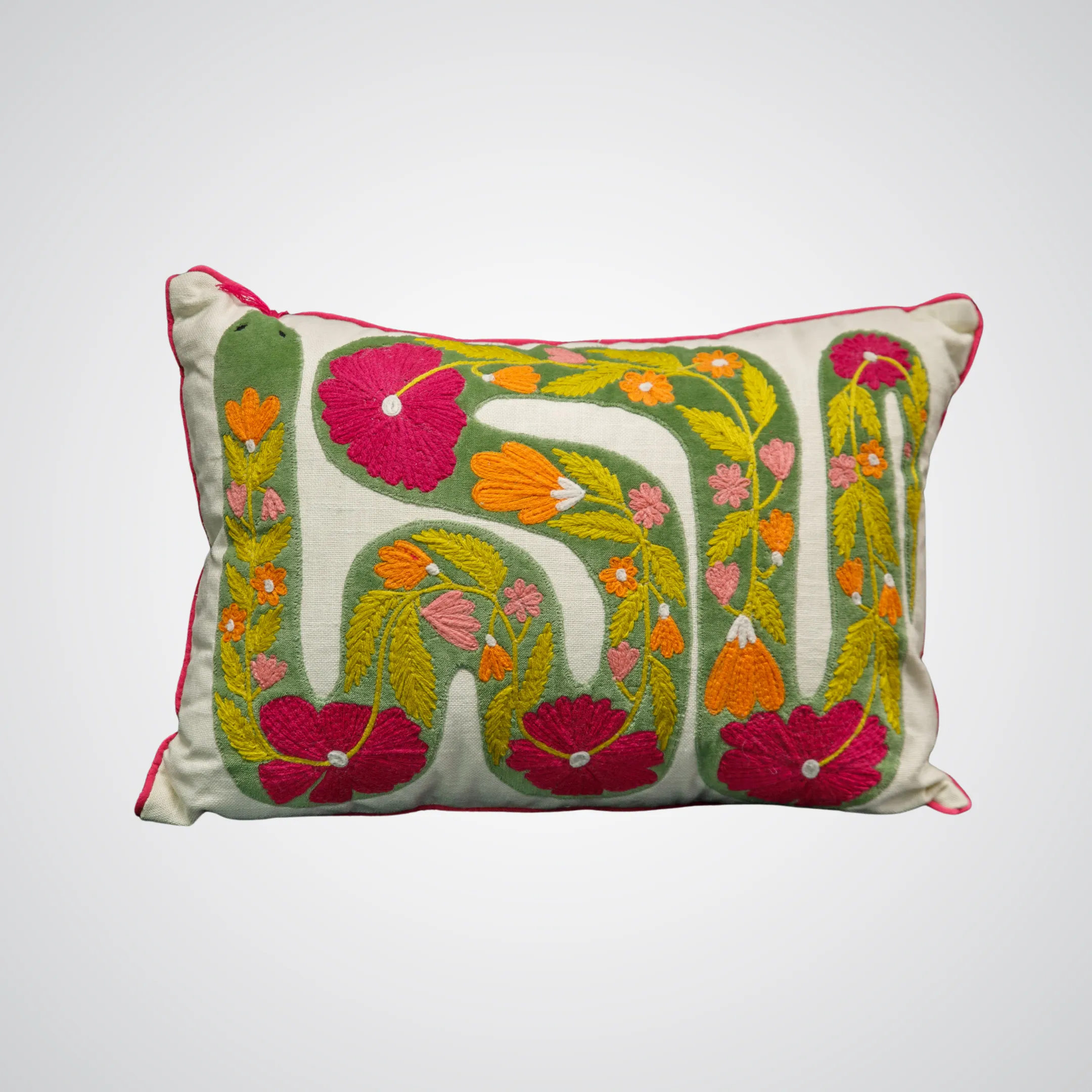 Green Floral Snake Pillow