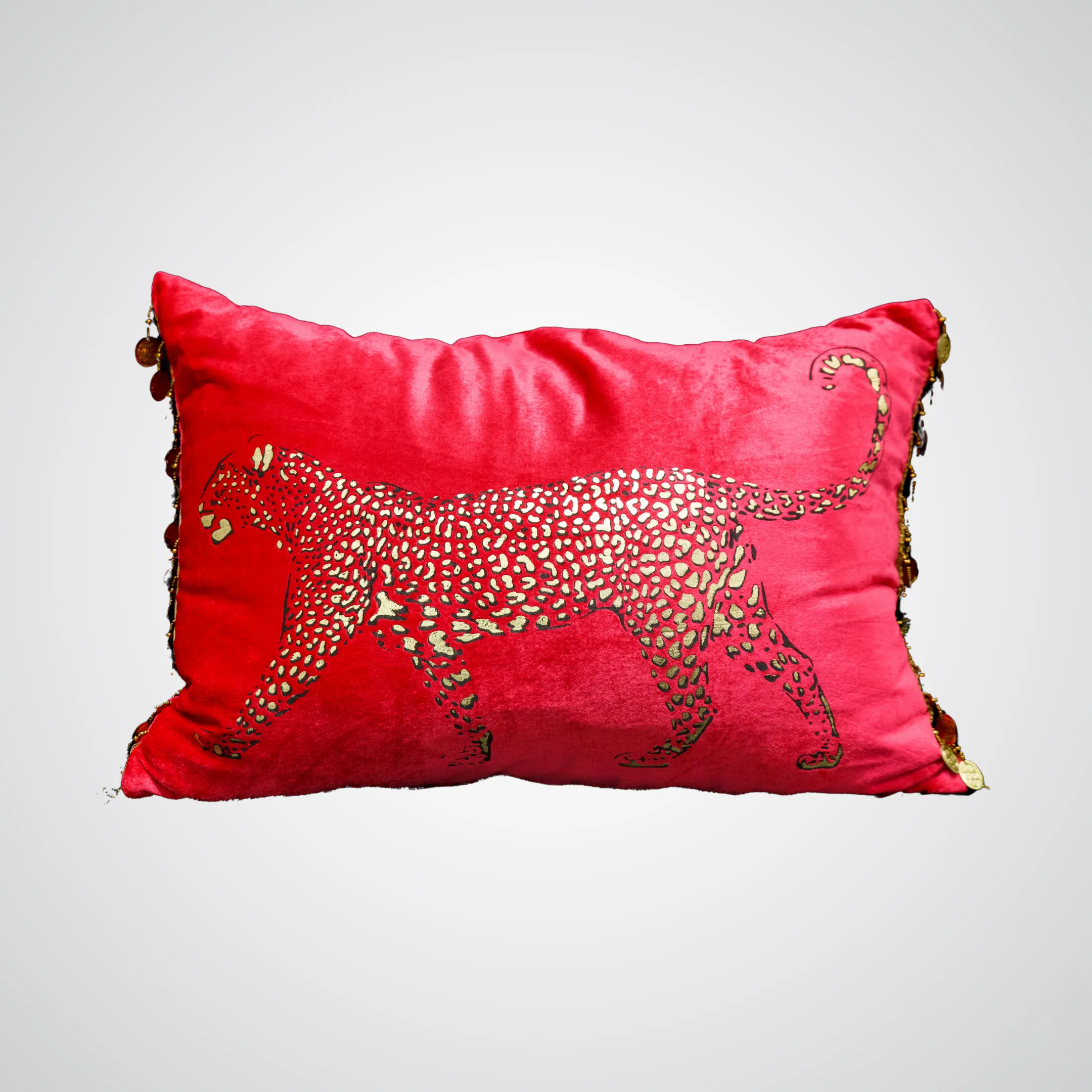 Pink Velvet Cheetah Pillow with Coin Trim