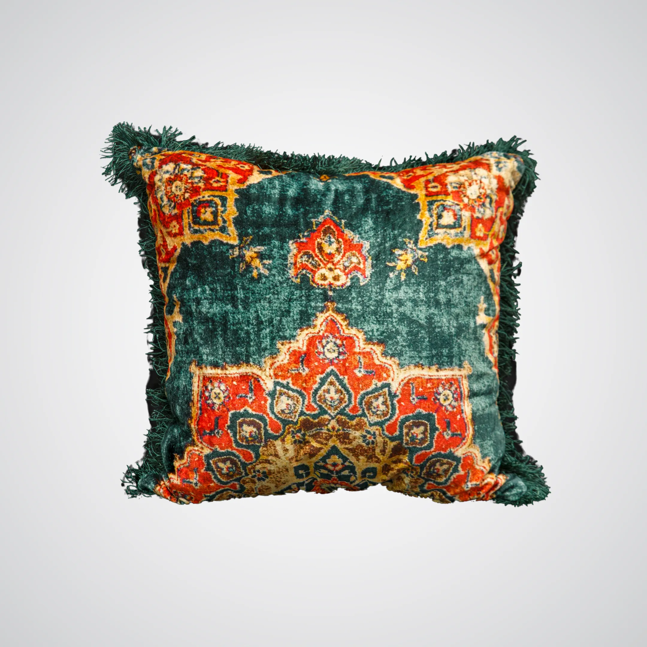 Green and Orange Velvet Pillow