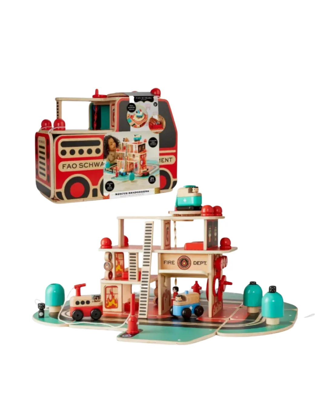 FAO Schwarz Rescue Responders Wooden Fire Station Playset