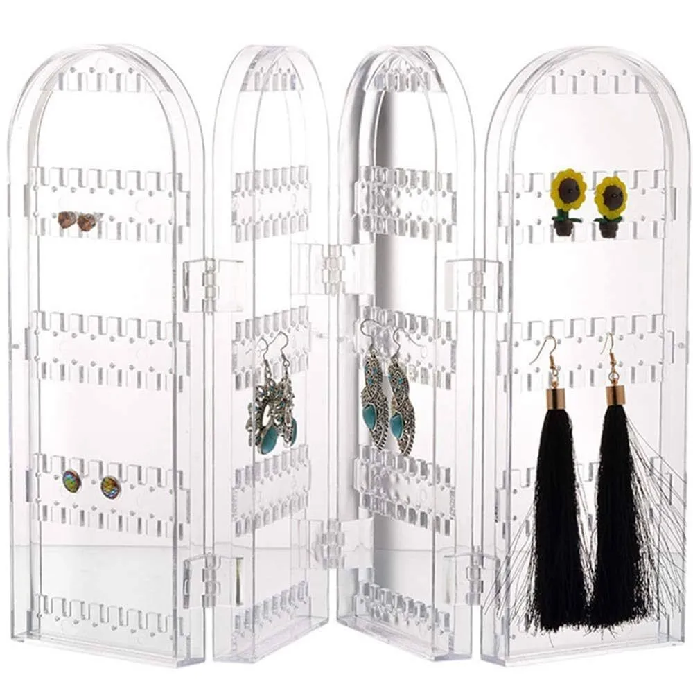 Support de Boucle d'oreille Clair Plastique Presentoir Boucle d'oreille 4 portes 240 trous Rangement Boucles Doreilles Porte pour Boucles d'oreilles Bracelets Colliers 