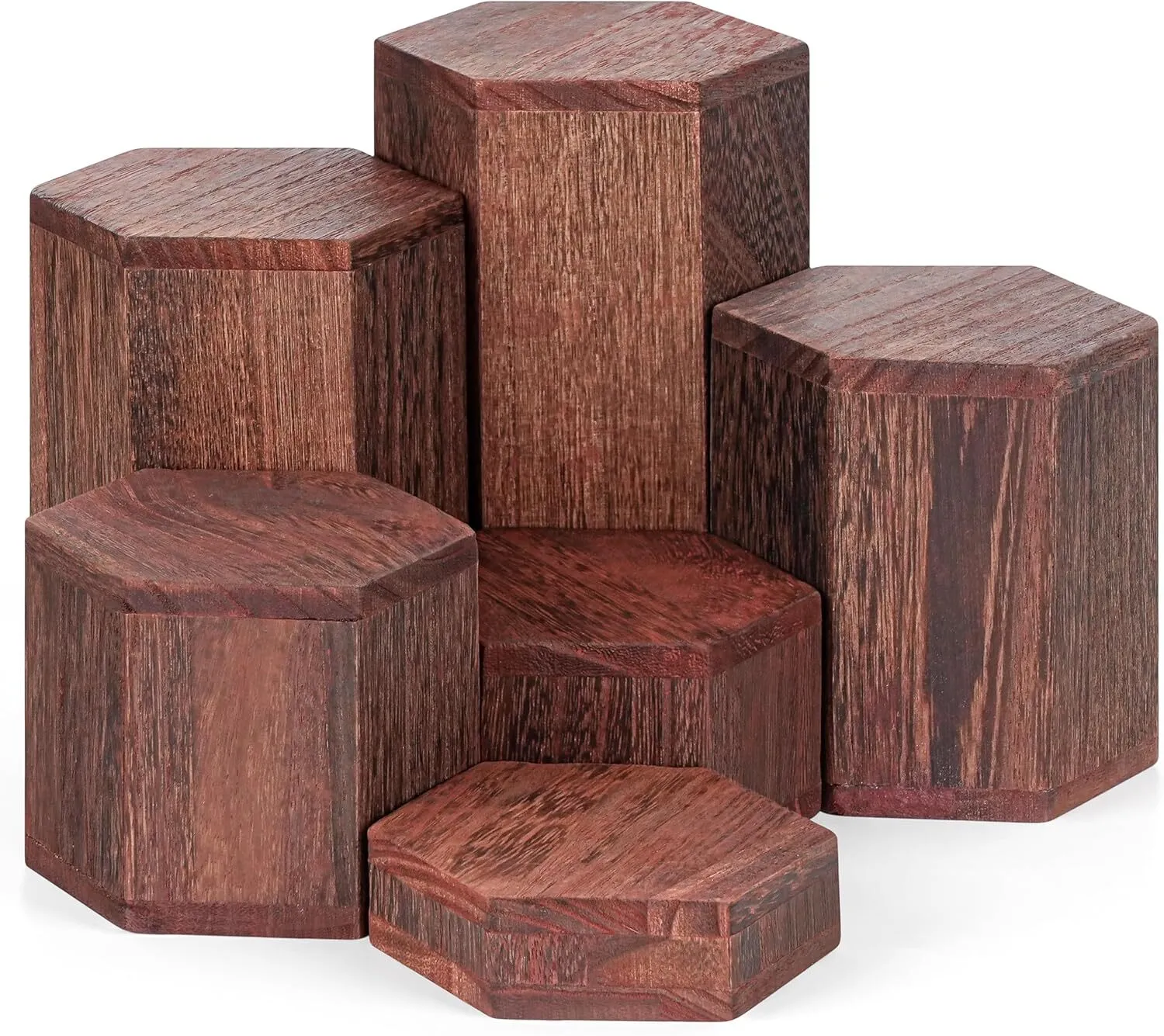 Présentoir Bois Hexagonal (Lot de 6) - Presentoir Produit pour Étagères et Comptoirs - Socle en Bois à Plusieurs Niveaux pour Bijoux, Magasins, Parfum, Figurines, Cupcakes et Desserts